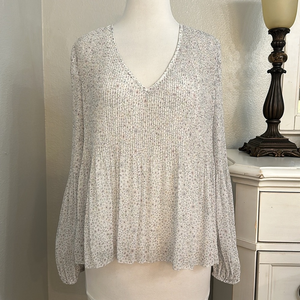 Wilfred Aritzia Daydreamer Long Sleeve Peplum Blouse White Birch Size Small